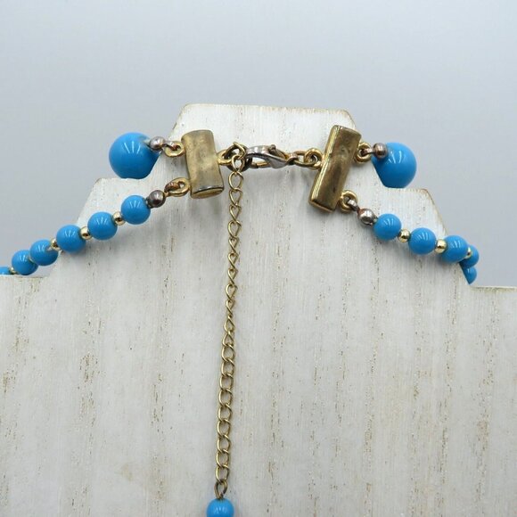 Vintage Hong Kong 24" Blue Beaded Necklace With Gold Tone Accents - Picture 11 of 11